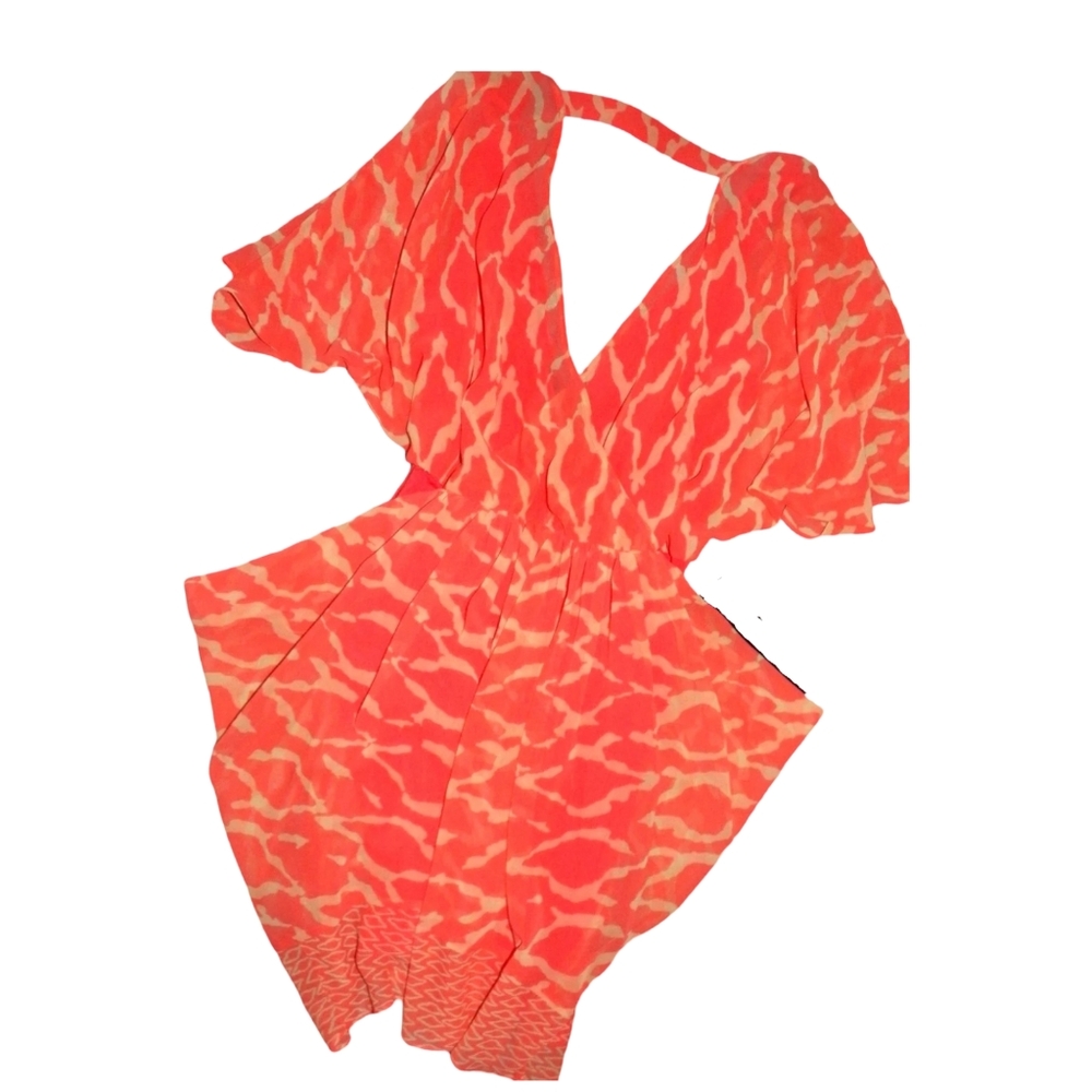 Bebe Orange Coral Double V-Neck Wrap Kimono Sheer Top Dress Size Small - Picture 4 of 10